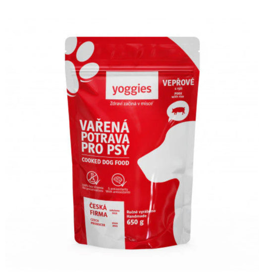 Yoggies Vařená potrava pro psy – vepřové maso s rýží 150g