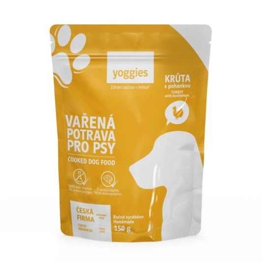 Yoggies Vařená potrava pro psy – krůtí maso s pohankou 150g