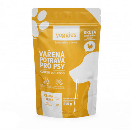 Yoggies Vařená potrava pro psy – krůtí maso s pohankou 650g