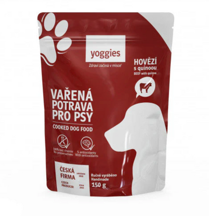 Yoggies Vařená potrava pro psy – hovězí maso s quinoou 150g