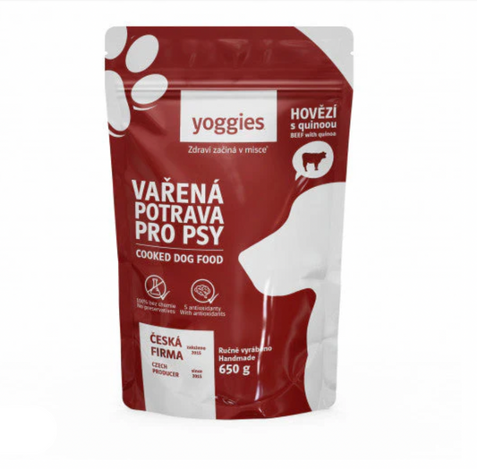 Yoggies Vařená potrava pro psy – hovězí maso s quinoou 650g
