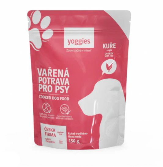 Yoggies Vařená potrava pro psy – kuřecí maso s rýží 150